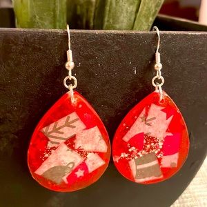 XMAS Handmade Festive Medium Holiday Earrings Red Teardrop